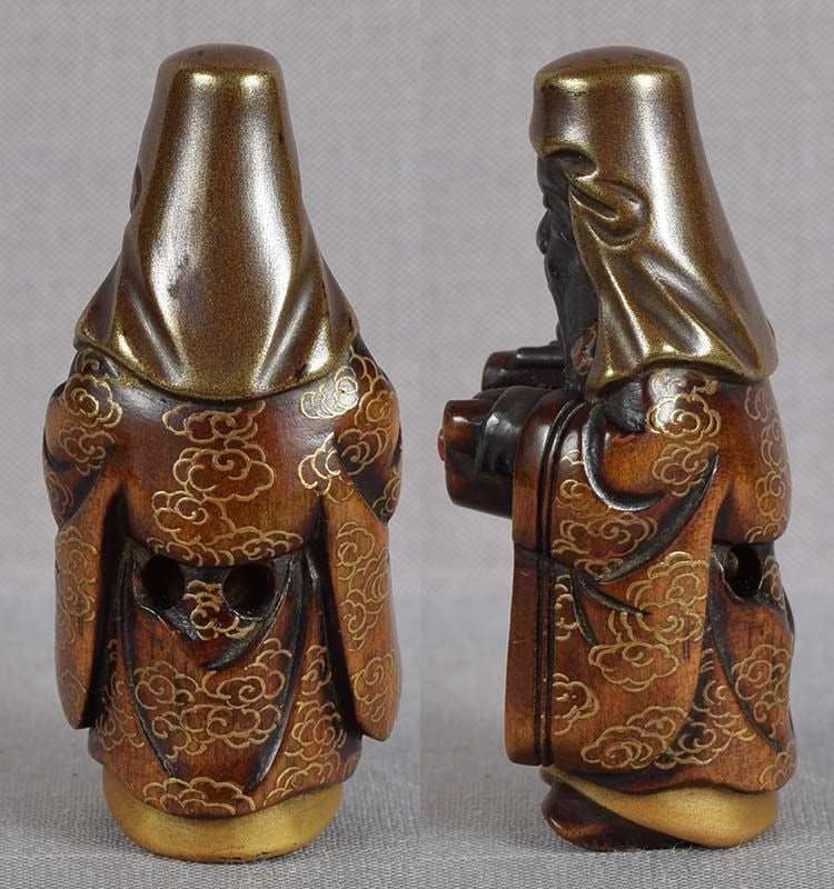 19c lacquer netsuke JUROJIN with scrolls - 3