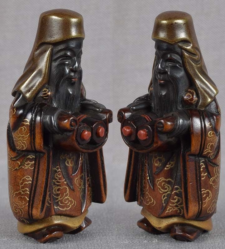 19c lacquer netsuke JUROJIN with scrolls - 4