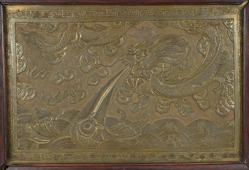 19c Chinese bronze plaque DRAGON in flight - 2