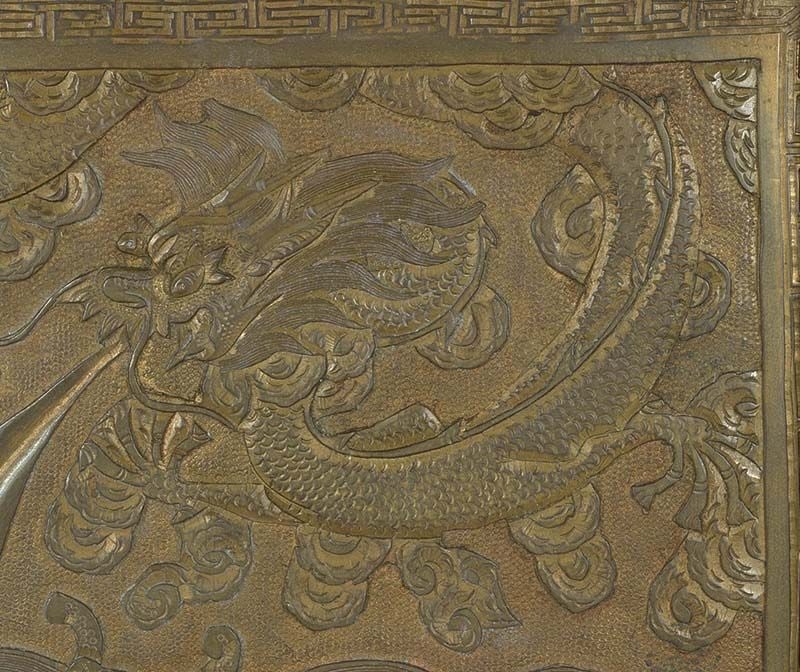 19c Chinese bronze plaque DRAGON in flight - 3