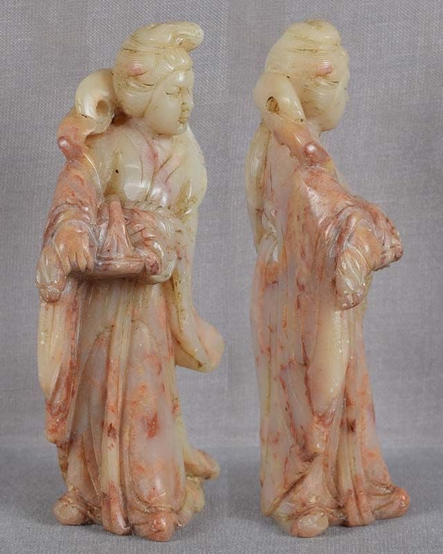 1910s Chinese SOAPSTONE carving COURT LADY with basket - 3
