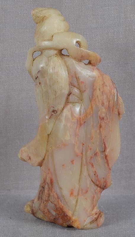 1910s Chinese SOAPSTONE carving COURT LADY with basket - 4