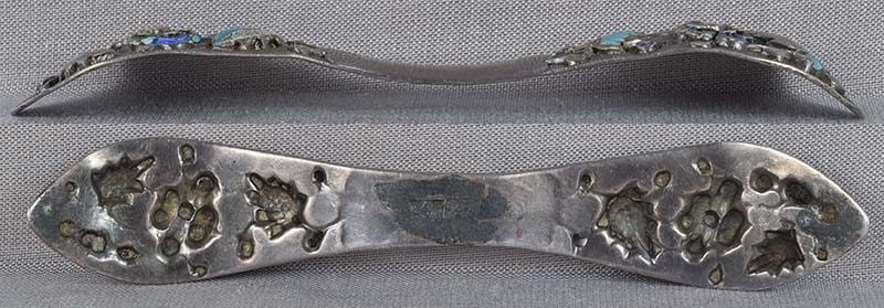 19c Chinese SILVER & ENAMEL HAIRPIN hallmarked - 2