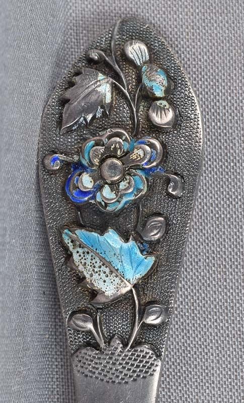 19c Chinese SILVER & ENAMEL HAIRPIN hallmarked - 3