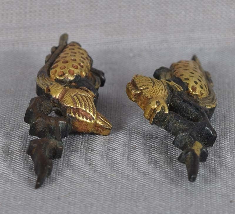 Pair e18/19c Japanese sword MENUKI MAGPIES riverbank shoring - 2