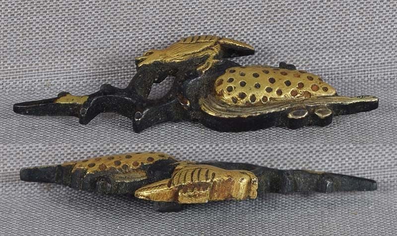Pair e18/19c Japanese sword MENUKI MAGPIES riverbank shoring - 4