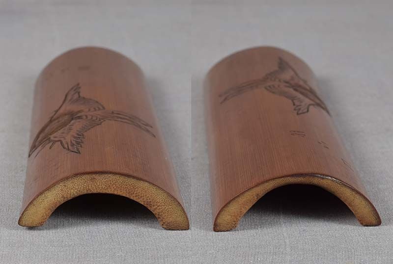 19c Japanese scholar WRIST REST SPARROW in flight - 6