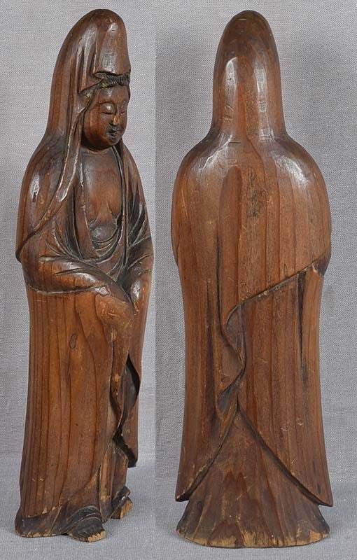 Early 19c Japanese carving KANNON sculpture signed - 3