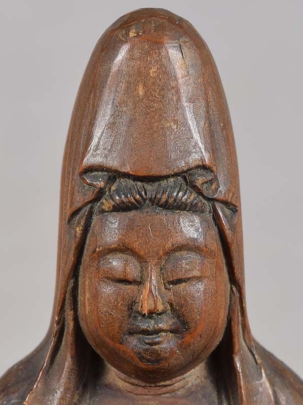 Early 19c Japanese carving KANNON sculpture signed - 4