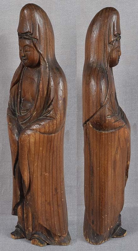 Early 19c Japanese carving KANNON sculpture signed - 5