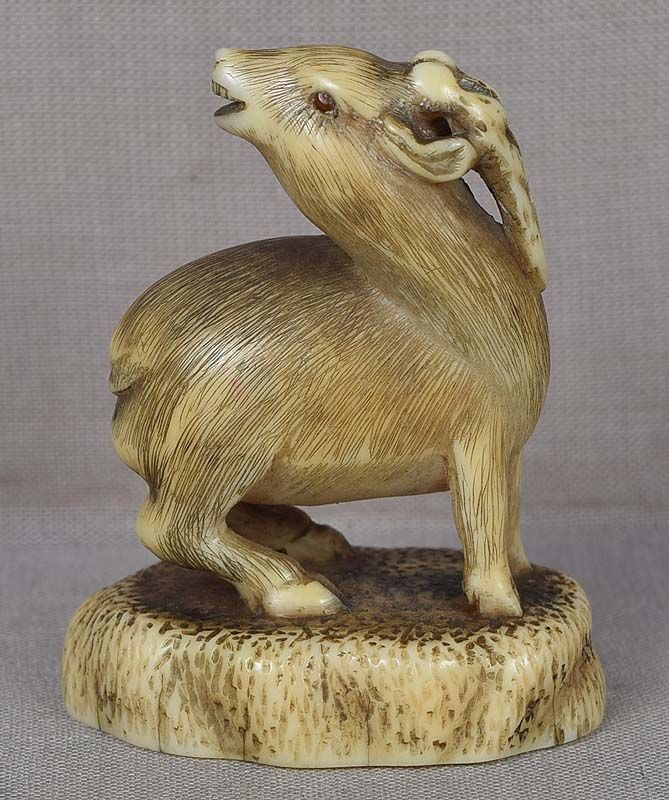 19c netsuke baying deer STAG (1 of 6)