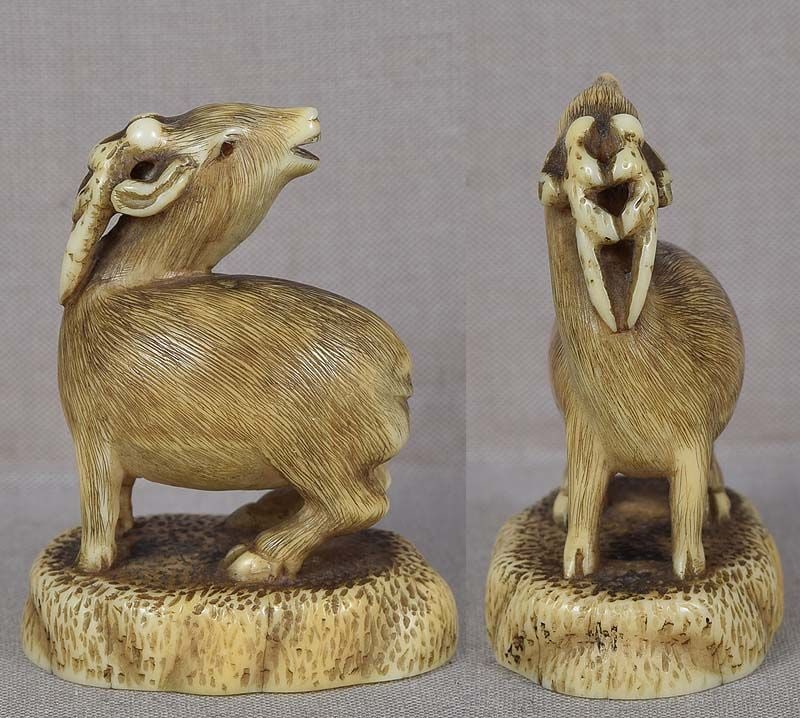 19c netsuke baying deer STAG - 3