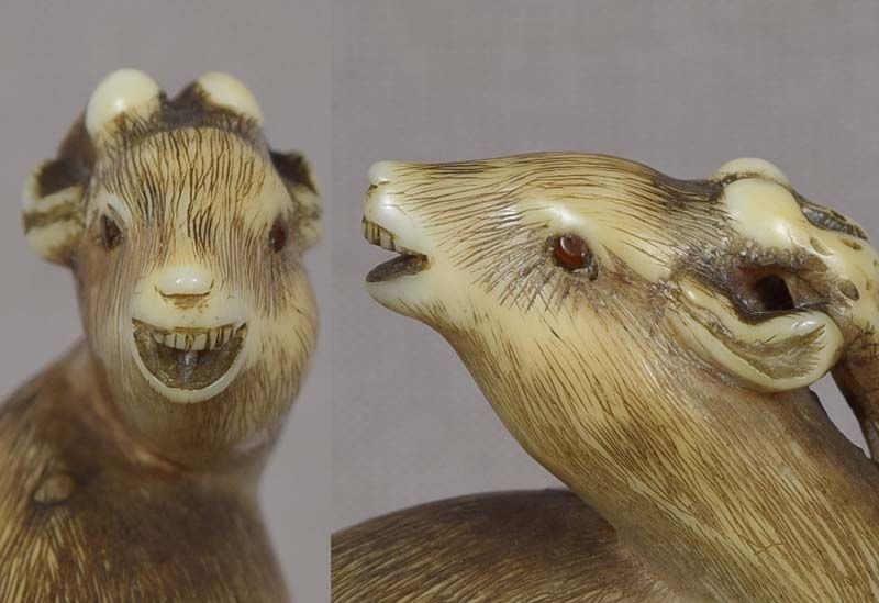 19c netsuke baying deer STAG - 5