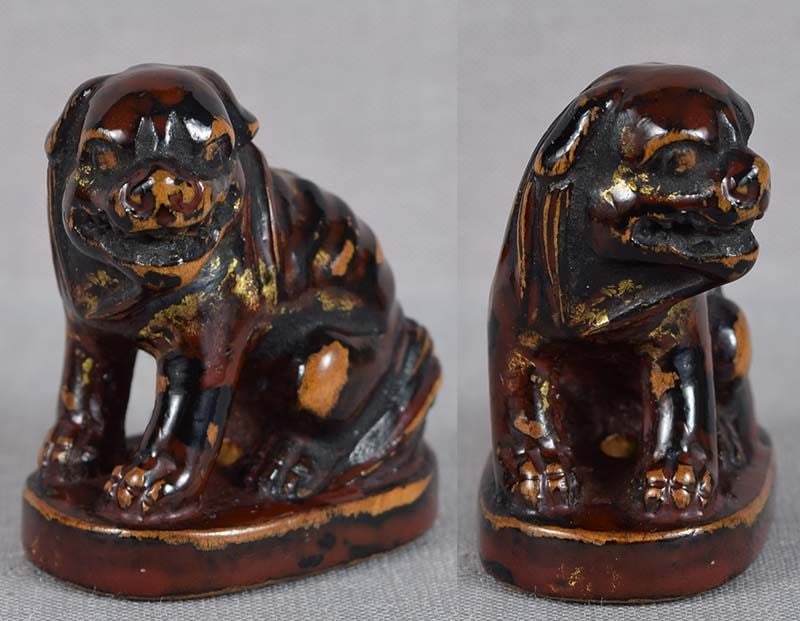 Early 19c Negoro lacquer netsuke SHISHI - 3