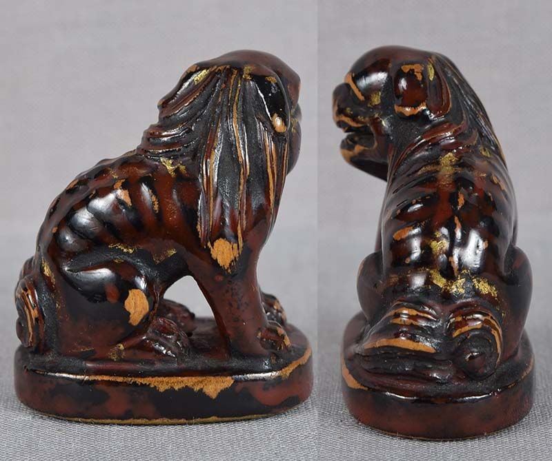 Early 19c Negoro lacquer netsuke SHISHI - 4