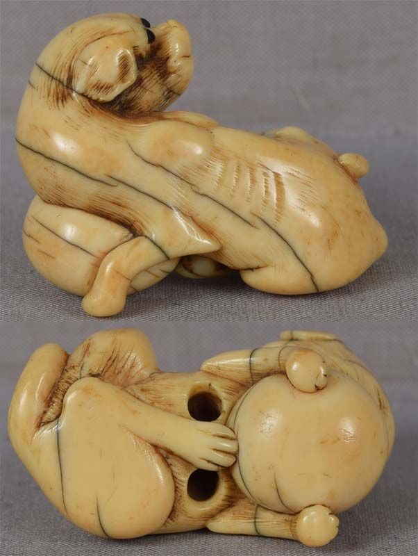 18c netsuke DOG with ball - 4