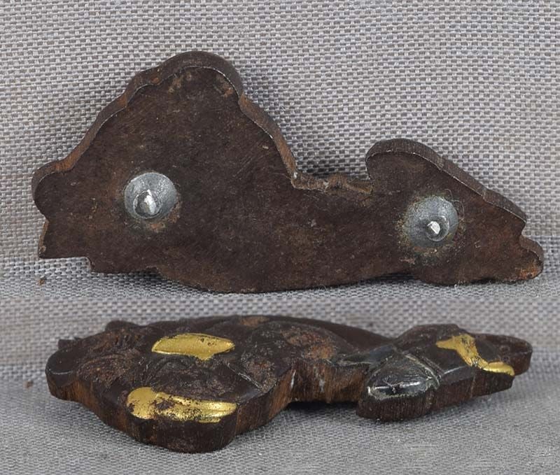 19c Japanese iron MAE-KANAGU pouch clasp TONGUE CUT SPARROW - 4