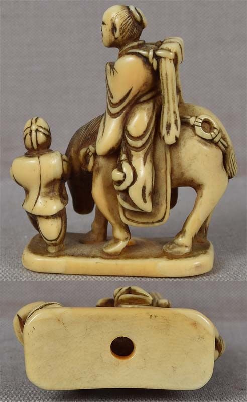 Early 19c netsuke TOBA on mule with attendant - 4