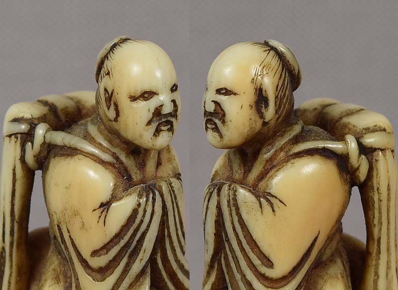 Early 19c netsuke TOBA on mule with attendant - 6