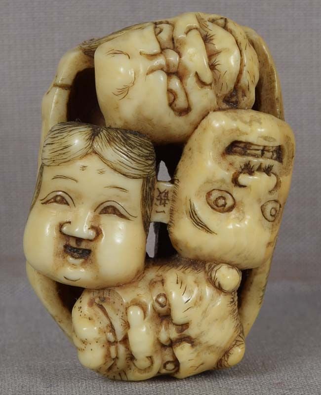 19c netsuke 8 MASKS by ISSAI - 2