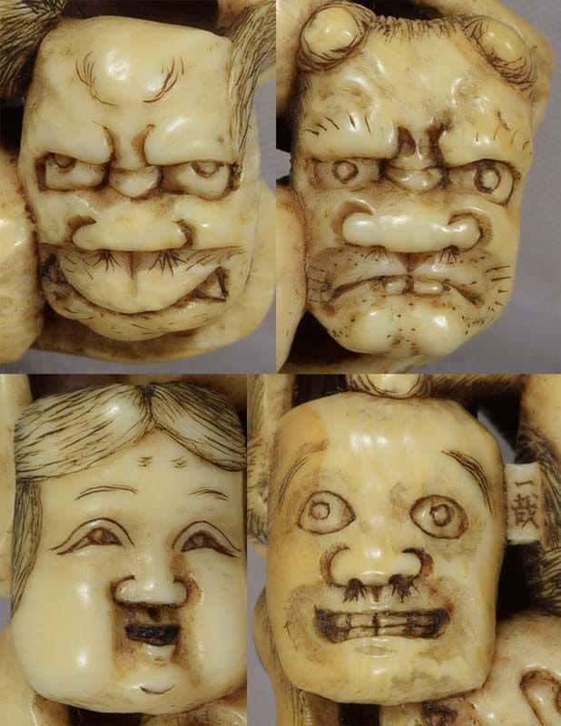 19c netsuke 8 MASKS by ISSAI - 3
