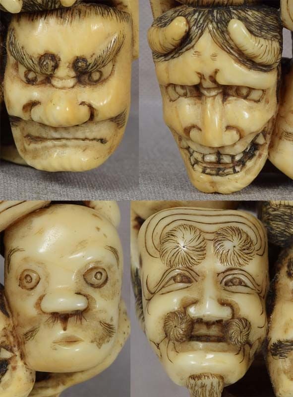 19c netsuke 8 MASKS by ISSAI - 4