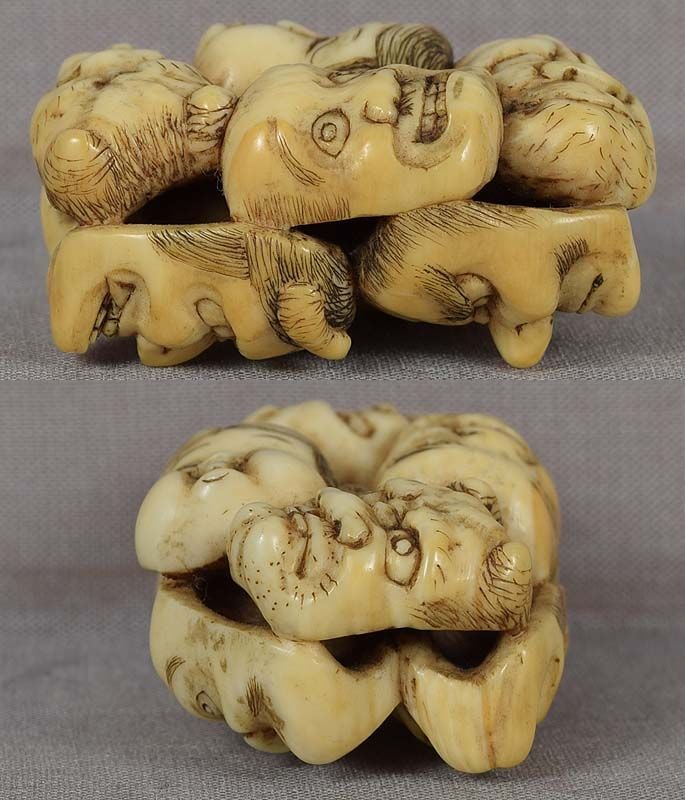 19c netsuke 8 MASKS by ISSAI - 5