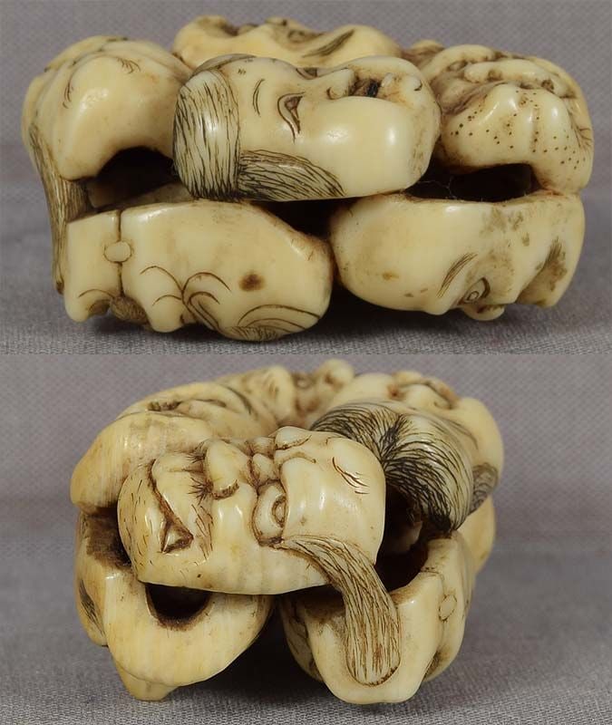19c netsuke 8 MASKS by ISSAI - 6
