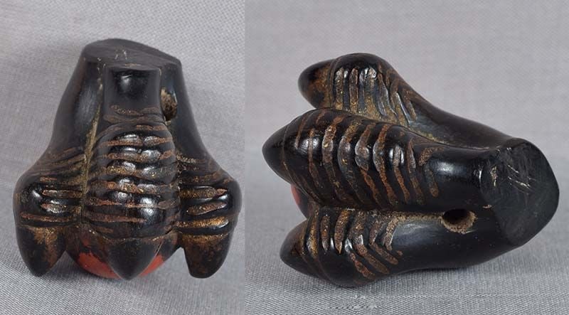 19c netsuke EAGLE TALONS clutching Precious Gem - 5