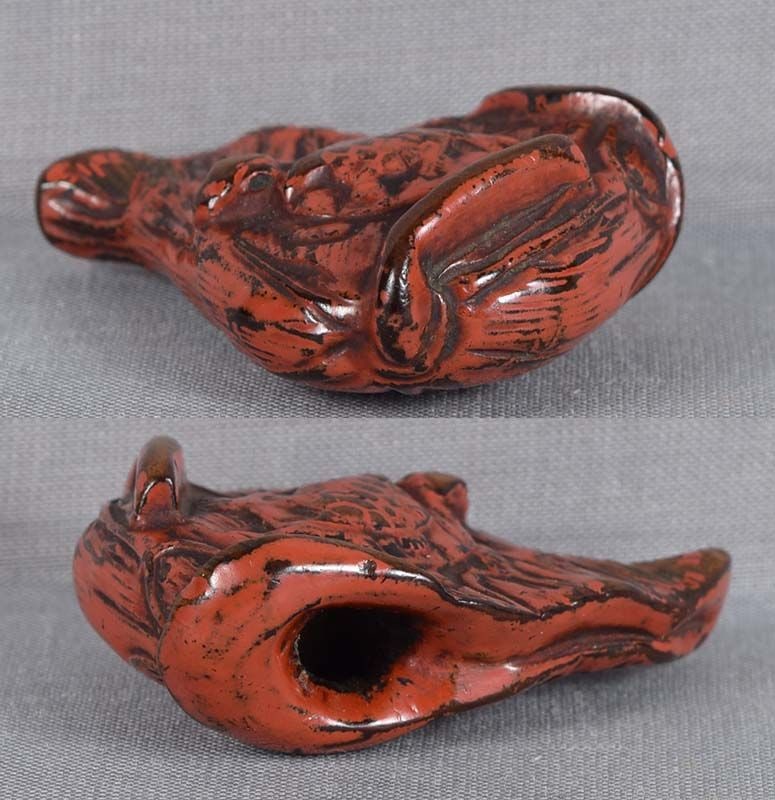 Early 19c Negoro netsuke TURTLE on lotus leaf - 3