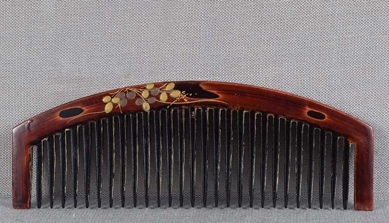19c Japanese lacquer buffalo horn KUSHI hair comb by IKKO - 2
