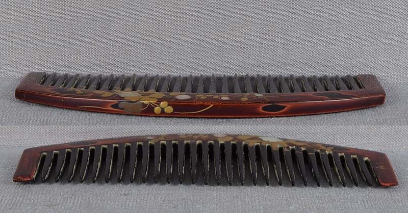 19c Japanese lacquer buffalo horn KUSHI hair comb by IKKO - 3