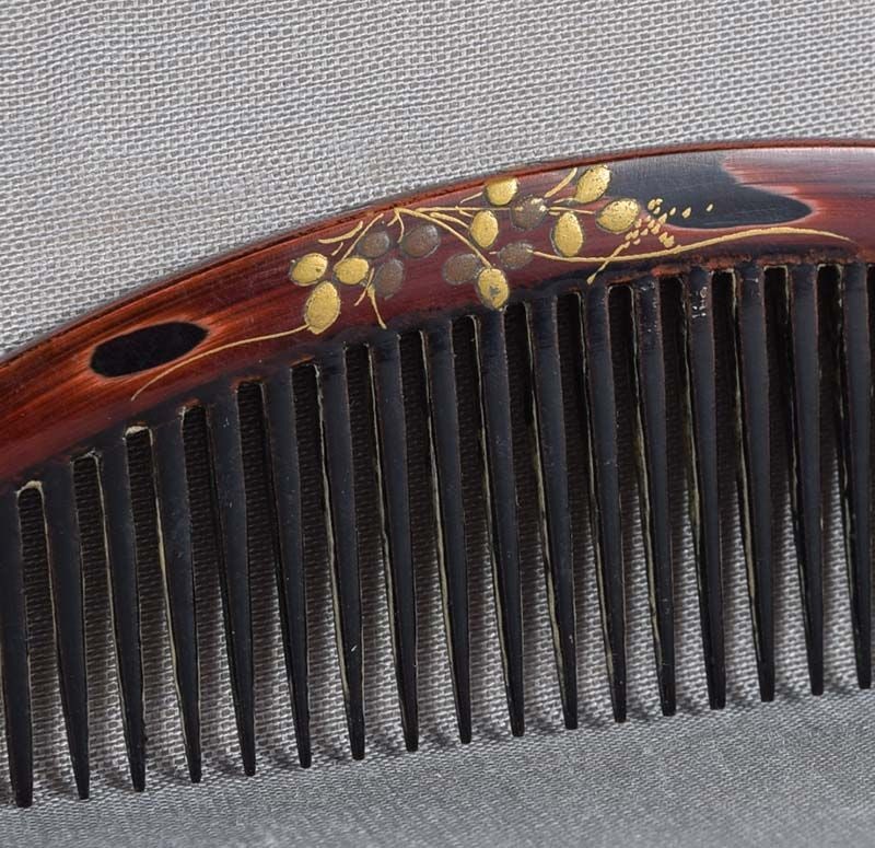 19c Japanese lacquer buffalo horn KUSHI hair comb by IKKO - 5