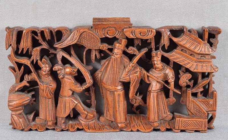 19c Chinese architectural panel CHINESE SCHOLAR with attendants (1 of 6)