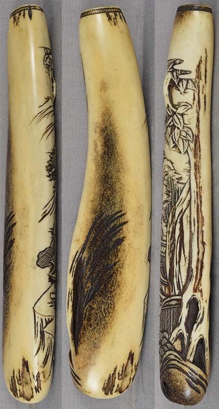19c ASAKUSA KISERUZUTSU Japanese pipe case SCHOLARLY LANDSCAPE - 2