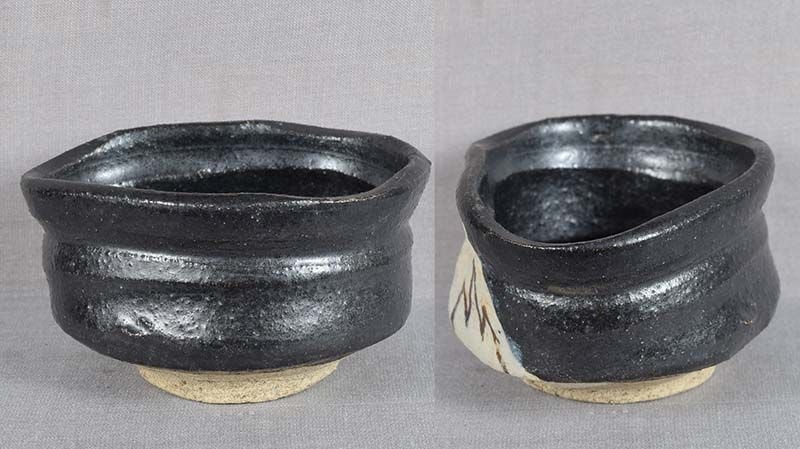 19c Kuro ORIBE SAKE CUP guinomi / yunomi kutsugata shape - 3