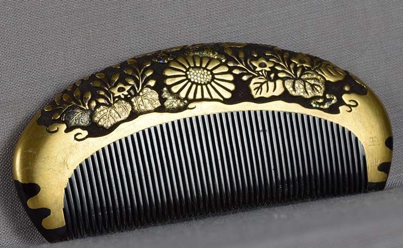 19c Japanese lacquer buffalo horn KUSHI hair comb by GYOKUZAN - 2