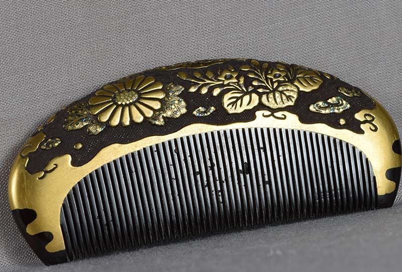 19c Japanese lacquer buffalo horn KUSHI hair comb by GYOKUZAN - 4