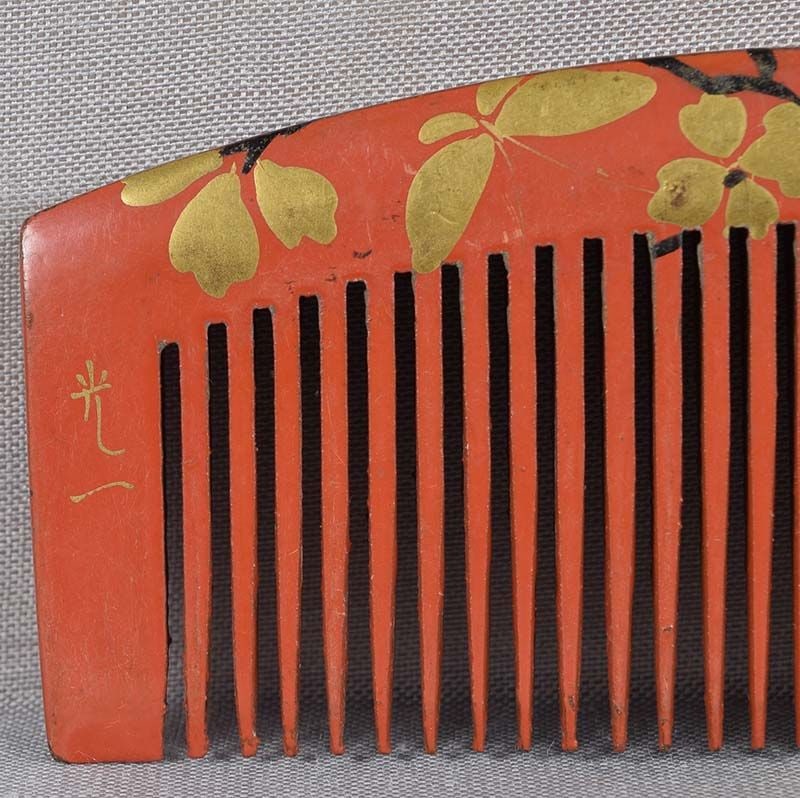 19c Japanese lacquer buffalo horn KUSHI hair comb by KOICHI - 4