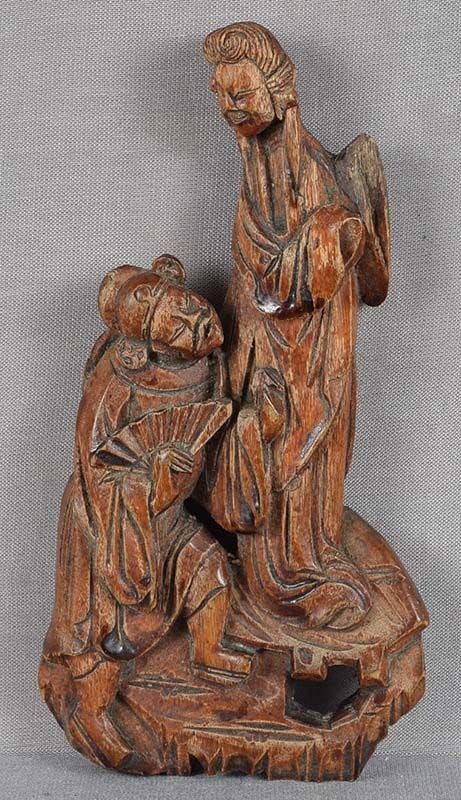19c Chinese architectural panel COURT LADY male attendant (1 of 4)