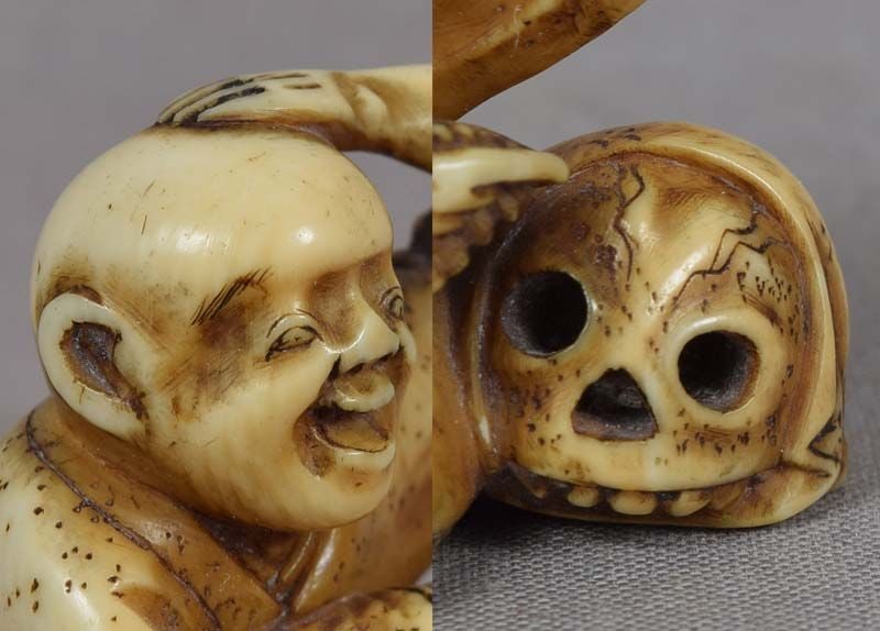 19c netsuke POET / PRIEST IKKYU with skull - 2