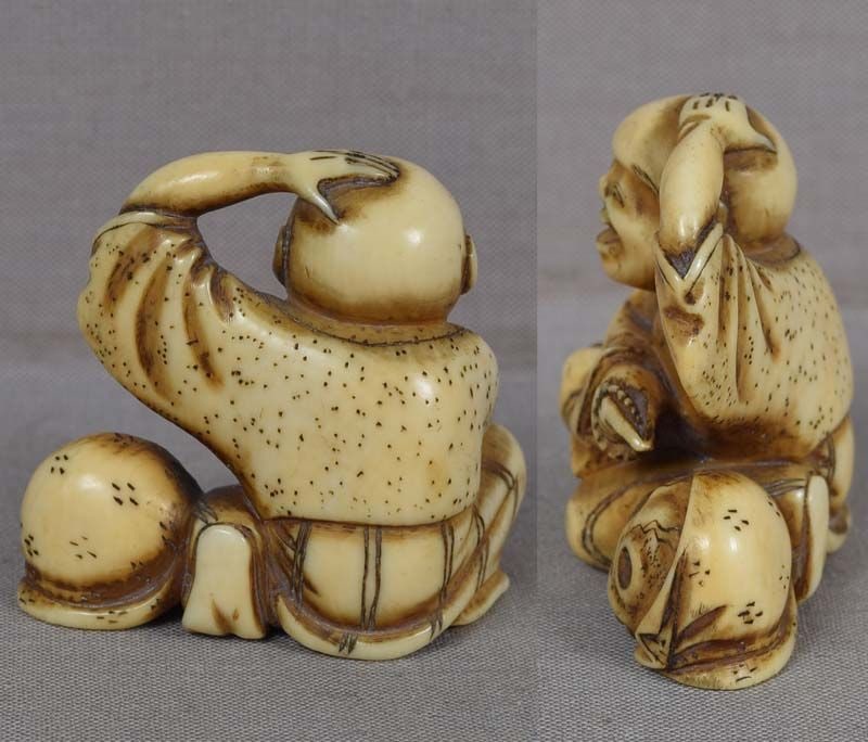 19c netsuke POET / PRIEST IKKYU with skull - 4