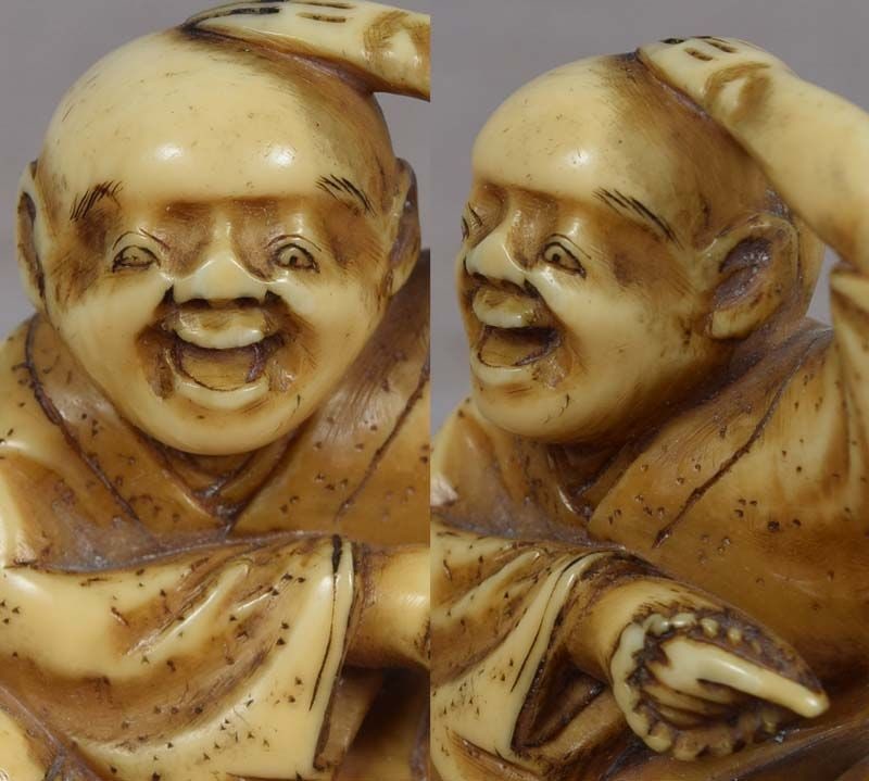 19c netsuke POET / PRIEST IKKYU with skull - 5