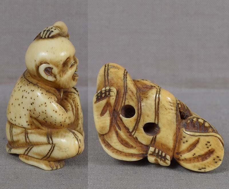 19c netsuke POET / PRIEST IKKYU with skull - 6