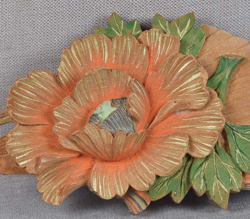 Vintage OBIDOME netsuke PEONY & FAN signed - 4