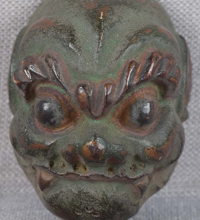 19c netsuke MASK green skinned DEMON by RYUUN - 3