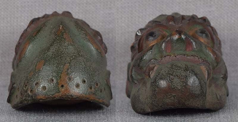 19c netsuke MASK green skinned DEMON by RYUUN - 4