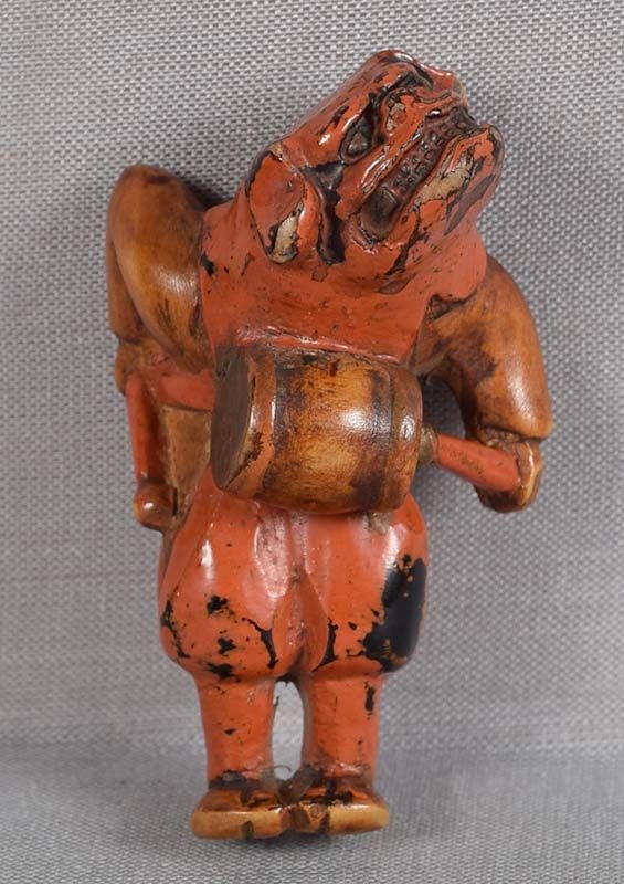 19c Negoro netsuke SHISHIMAI DRUMMER (1 of 5)
