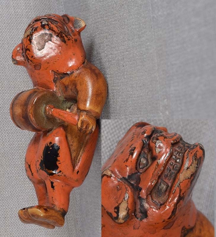 19c Negoro netsuke SHISHIMAI DRUMMER - 3