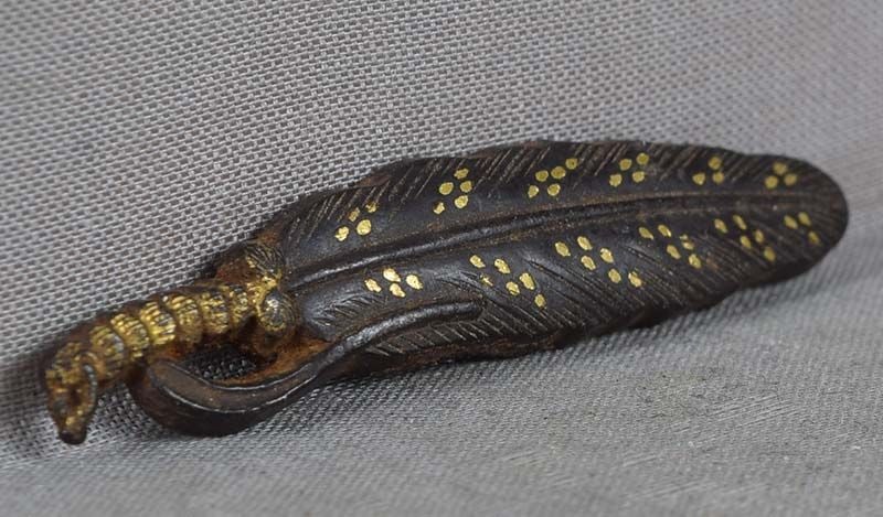 19c Japanese MAE-KANAGU pouch clasp tea ceremony HABOKI feather brush - 2